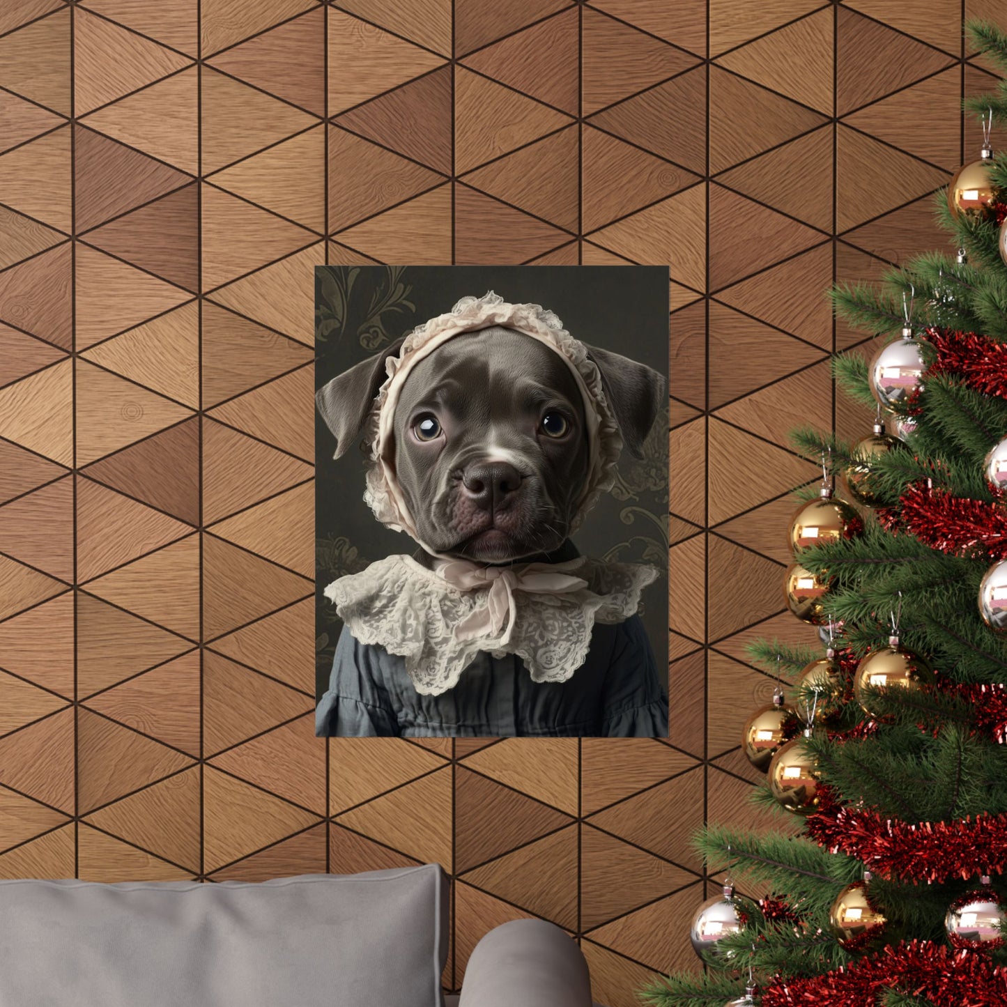 Pit Bull in Lace Bonnet: "Victorian Vigilance" | Matte Vertical Posters | Puppy Love Edition™