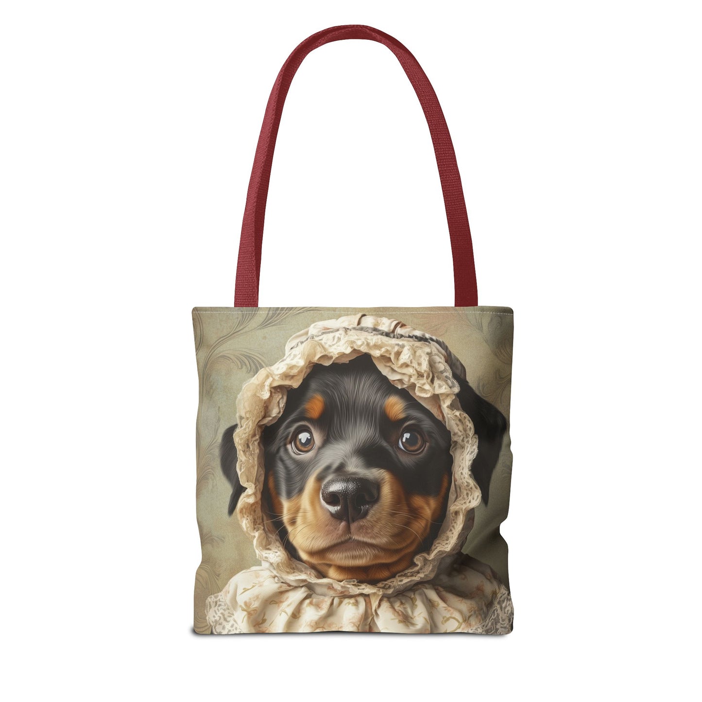 Rottweiler in Lace Bonnet: "The Tender Guardian" | Tote Bag (AOP) | Puppy Love Edition™