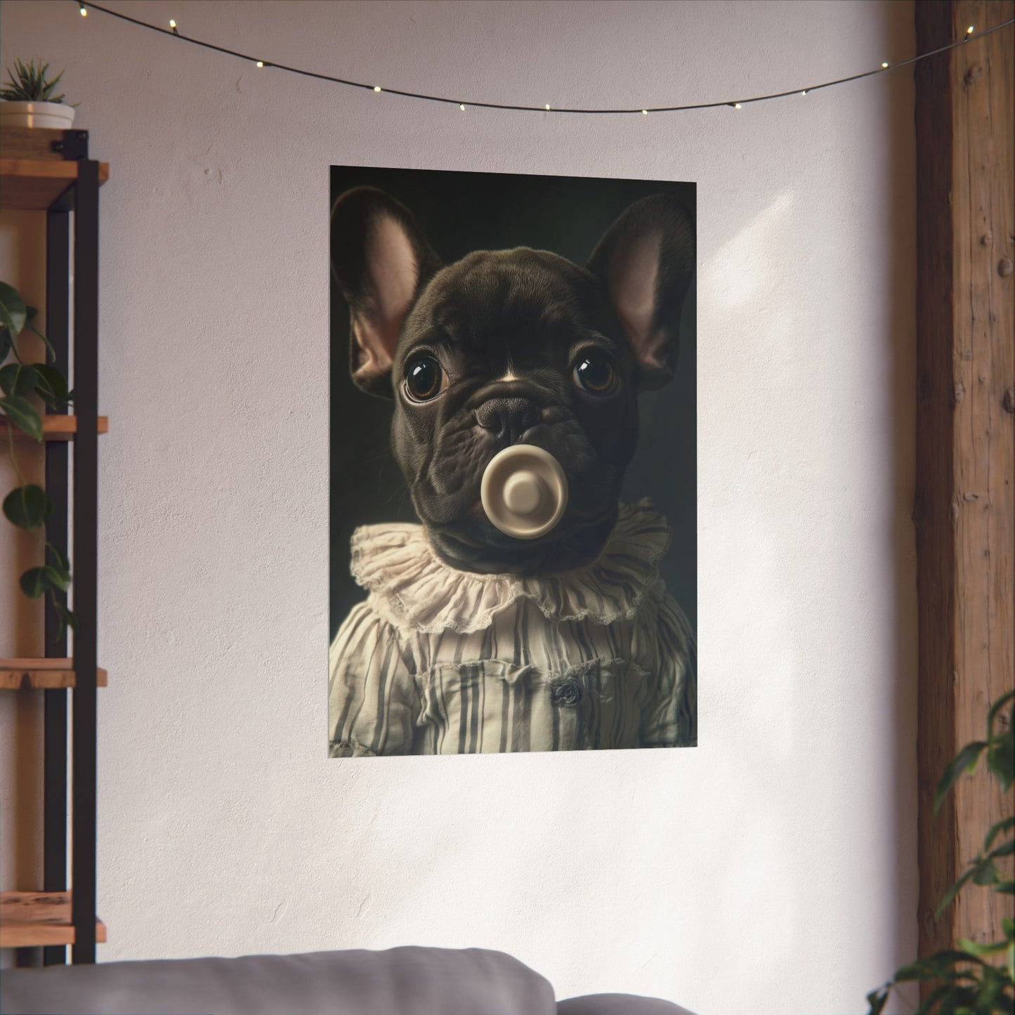 French Bulldog in Striped Baby Gown: "Vintage Cherub" | Matte Vertical Posters | Puppy Love Edition™