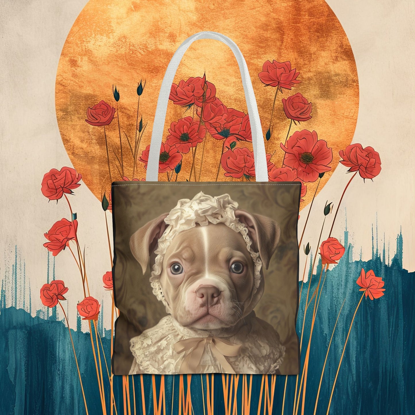 Pit Bull in Ivory Lace: "Regal Innocence" | Tote Bag (AOP) | Puppy Love Edition™