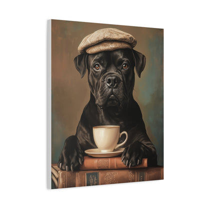 Cane Corso with Beret: "The Literary Guardian" | Matte Canvas Print, Stretched, 1.25 | Puppy Love Edition™