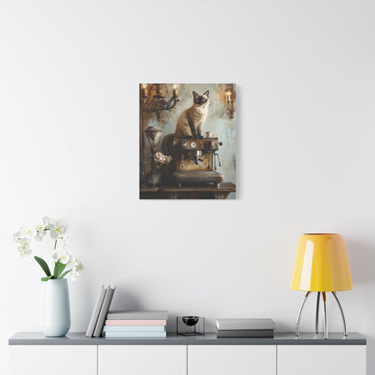 Siamese Cat on Espresso Machine: "Café Contessa" | Matte Canvas Print, Stretched, 1.25 | Cafe Companions Edition™