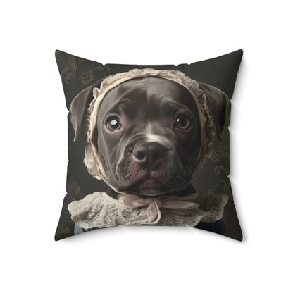 Pit Bull in Lace Bonnet: "Victorian Vigilance" | Spun Polyester Square Pillow | Puppy Love Edition™