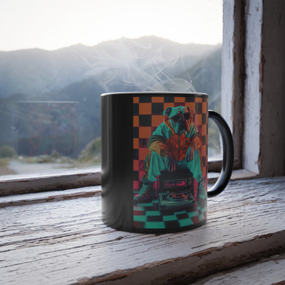 Bulldog in Neon Tracksuit: "Retro Bulldog Vibes" | Color Morphing Coffee Mug, 11oz | City Edition™