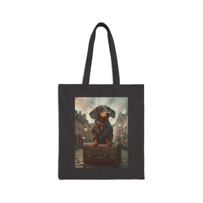 Dachshund in Tweed: "The Traveling Gentleman" | Canvas Tote Bag | Pawgue Chic Edition™