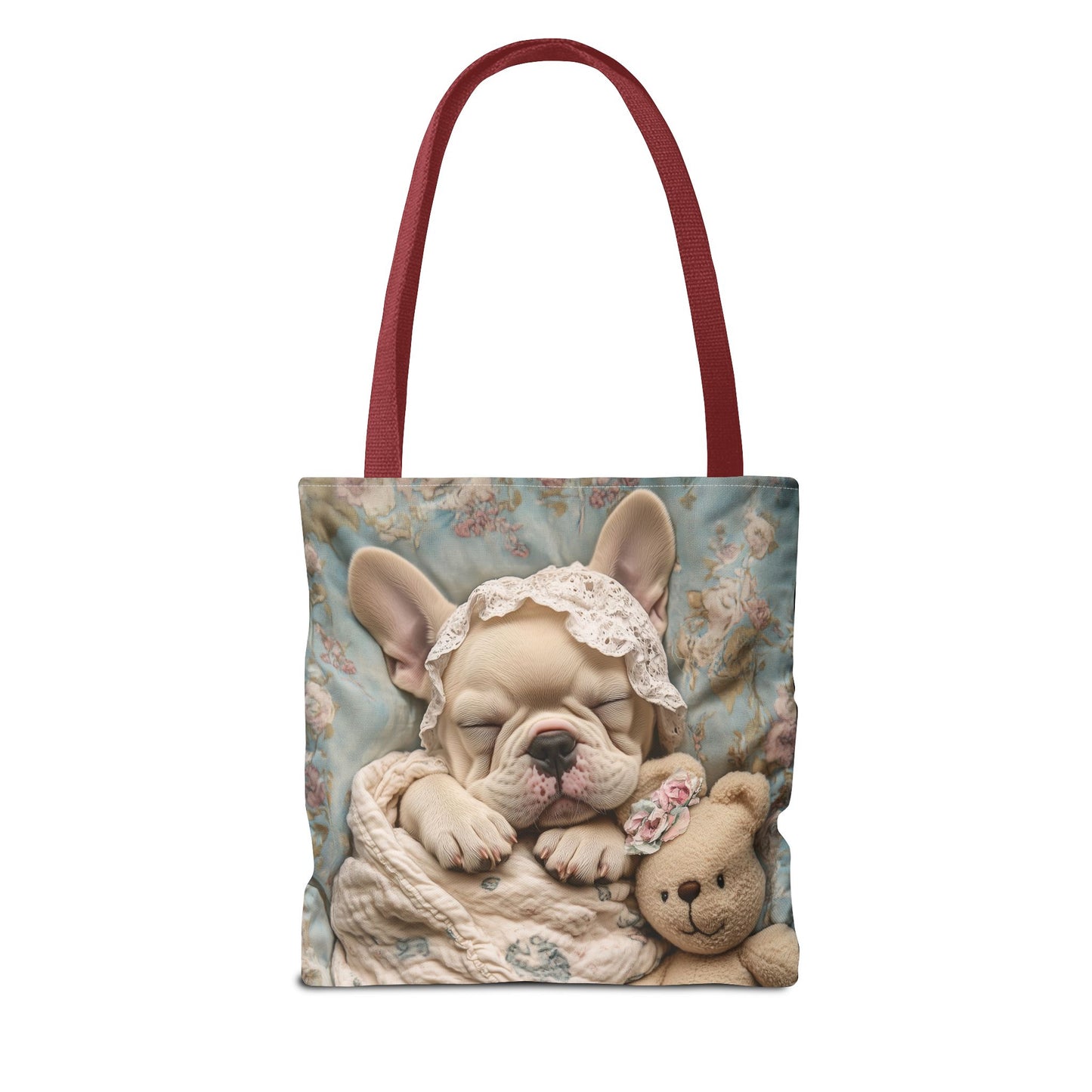 French Bulldog in Baby Bonnet: "Dreamy Slumber" | Tote Bag (AOP) | Puppy Love Edition™