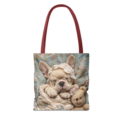 French Bulldog in Baby Bonnet: "Dreamy Slumber" | Tote Bag (AOP) | Puppy Love Edition™