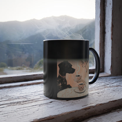 Dog with a Lady Over Coffee: "Cup of Companionship" | Color Morphing Coffee Mug, 11oz | Bliss Edition™