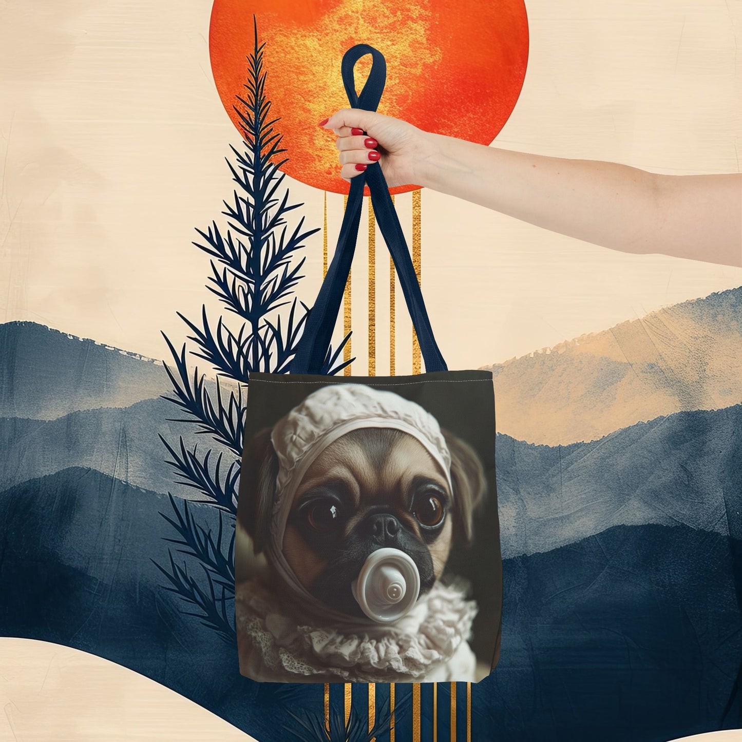 Pug in Ivory Bonnet: "Timeless Innocence" | Tote Bag (AOP) | Puppy Love Edition™