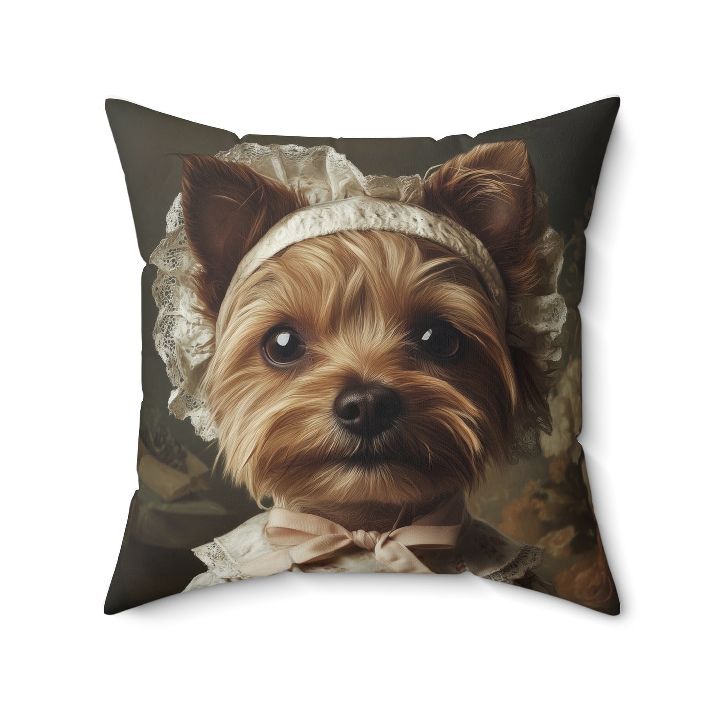 Yorkshire Terrier in Victorian Gown: "Gentle Grace" | Spun Polyester Square Pillow | Puppy Love Edition™