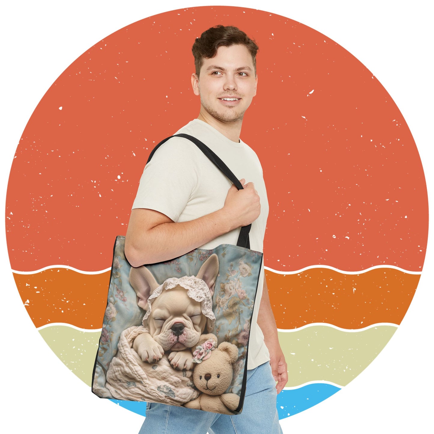 French Bulldog in Baby Bonnet: "Dreamy Slumber" | Tote Bag (AOP) | Puppy Love Edition™