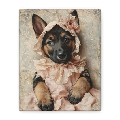 German Shepherd in Lace Dress: "Victorian Shepherd Elegance" | Matte Canvas Print, Stretched, 1.25 | Puppy Love Edition™