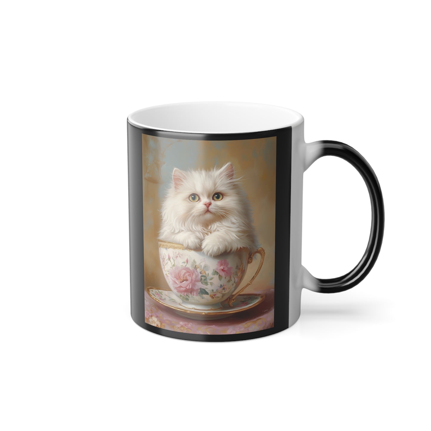 Persian Cat in Teacup: "Victorian Whiskers" | Color Morphing Coffee Mug, 11oz | Cafe Companions Edition™