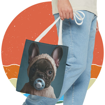 French Bulldog in Cozy Knit Sweater: "Bundle of Joy" | Tote Bag (AOP) | Puppy Love Edition™