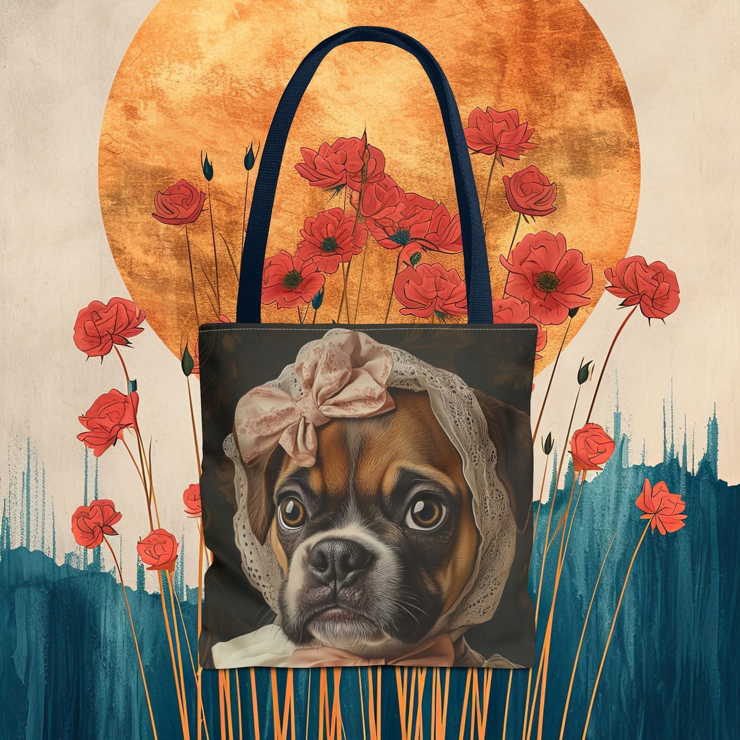 Boxer in Vintage Lace Bonnet: "Timeless Resolve" | Tote Bag (AOP) | Puppy Love Edition™