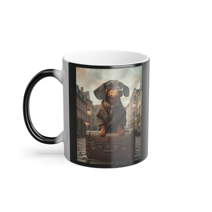 Dachshund in Tweed: "The Traveling Gentleman" | Color Morphing Coffee Mug, 11oz | Pawgue Chic Edition™