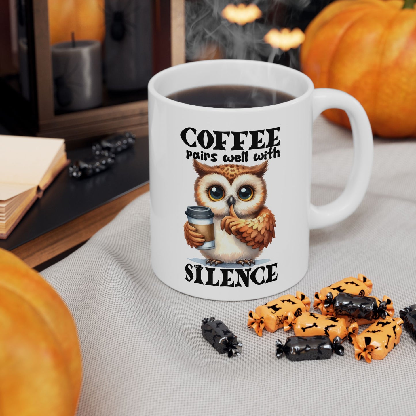 Bark Basics Collection™: "Coffee & Silence" | Ceramic Mug, (11oz, 15oz) |