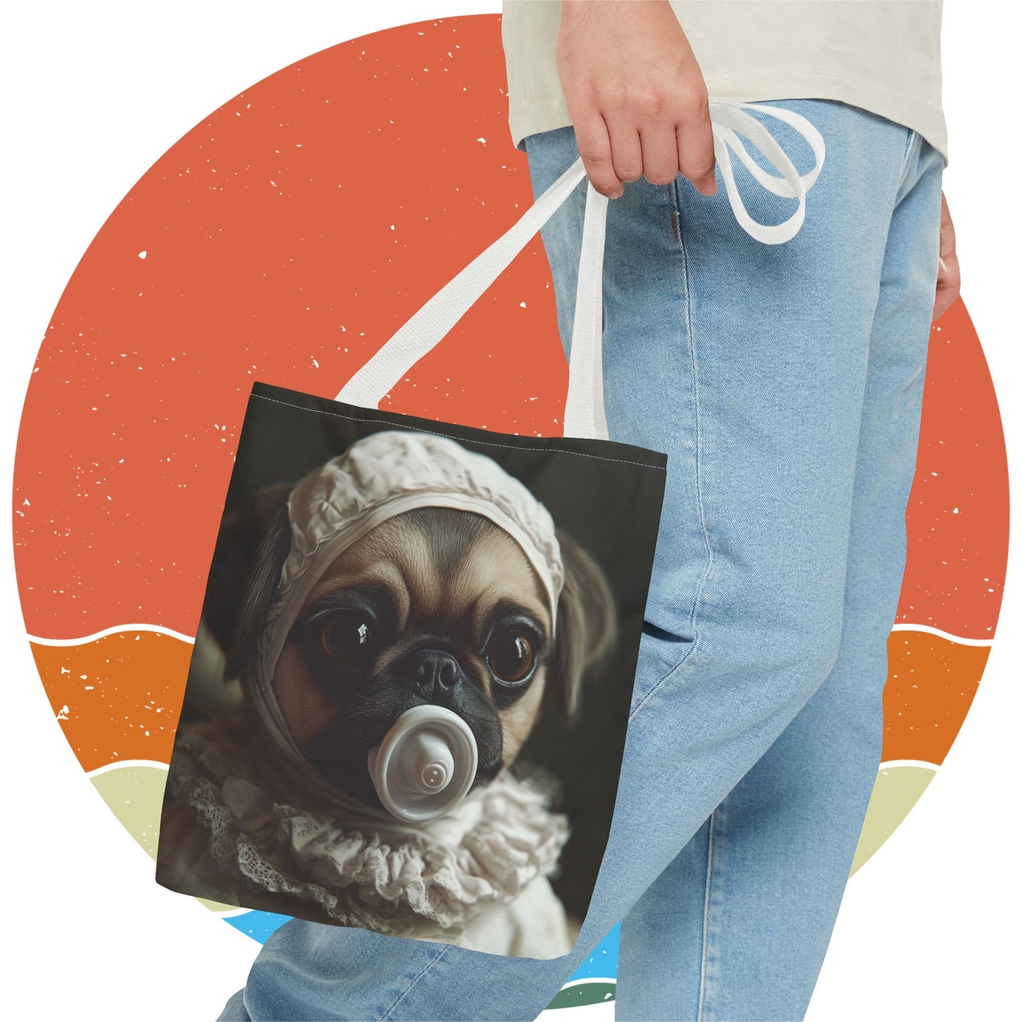 Pug in Ivory Bonnet: "Timeless Innocence" | Tote Bag (AOP) | Puppy Love Edition™