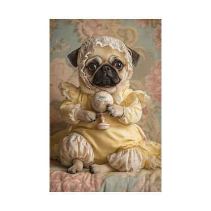 Pug in Yellow Frills: "Victorian Darling" | Matte Vertical Posters | Puppy Love Edition™: