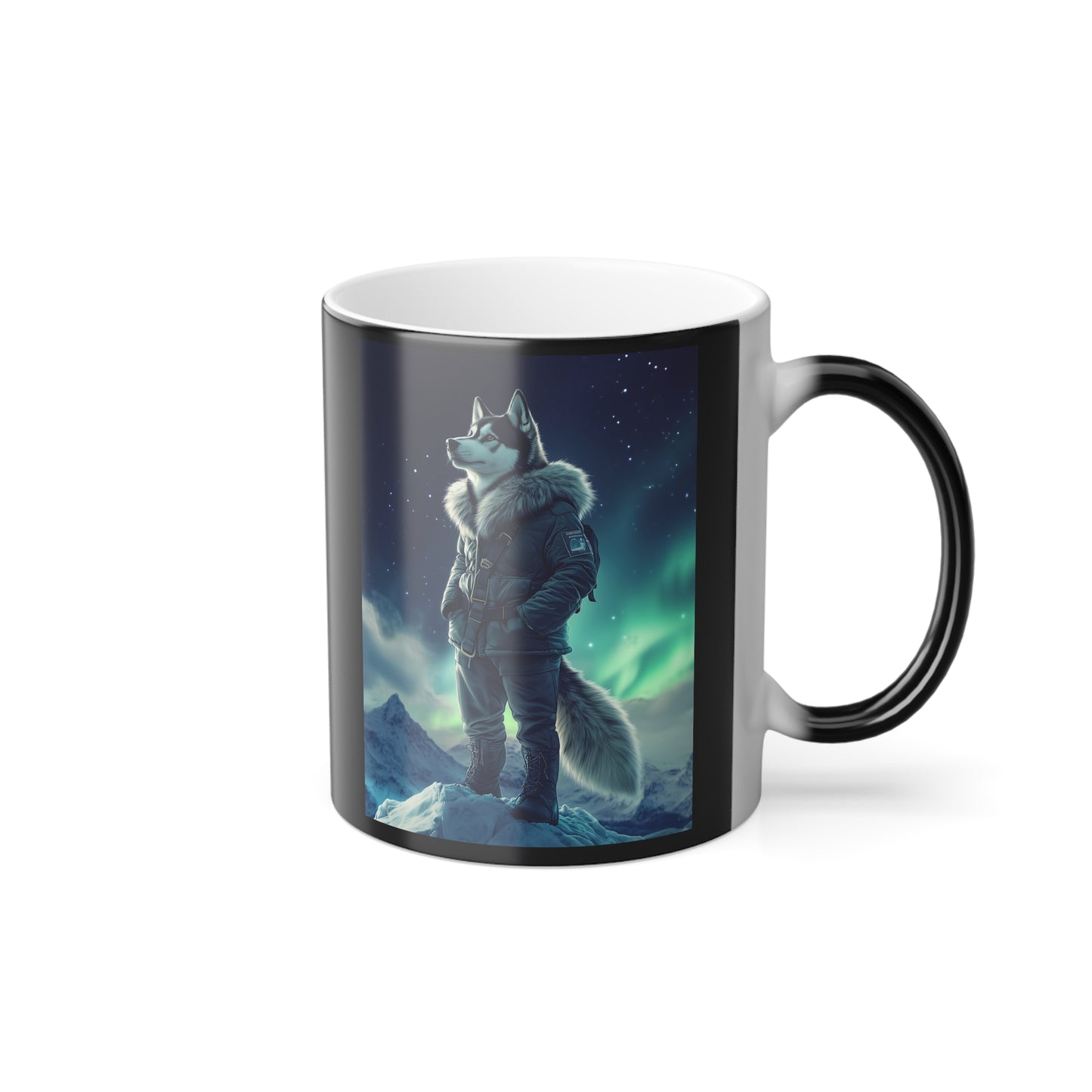 Husky under the Northern Lights: "Aurora Explorer" | Color Morphing Coffee Mug, 11oz | Pawgue Chic Edition™