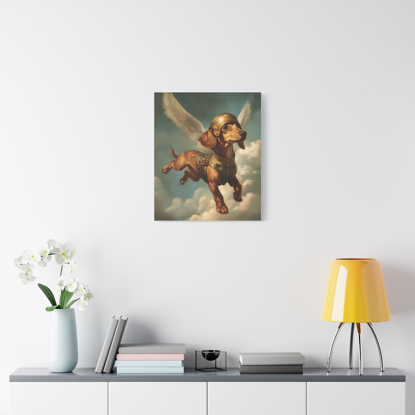 Dachshund as Hermes: "Heavenly Hound in Flight." | Matte Canvas Print, Stretched, 1.25 | Historical Fiction Edition™