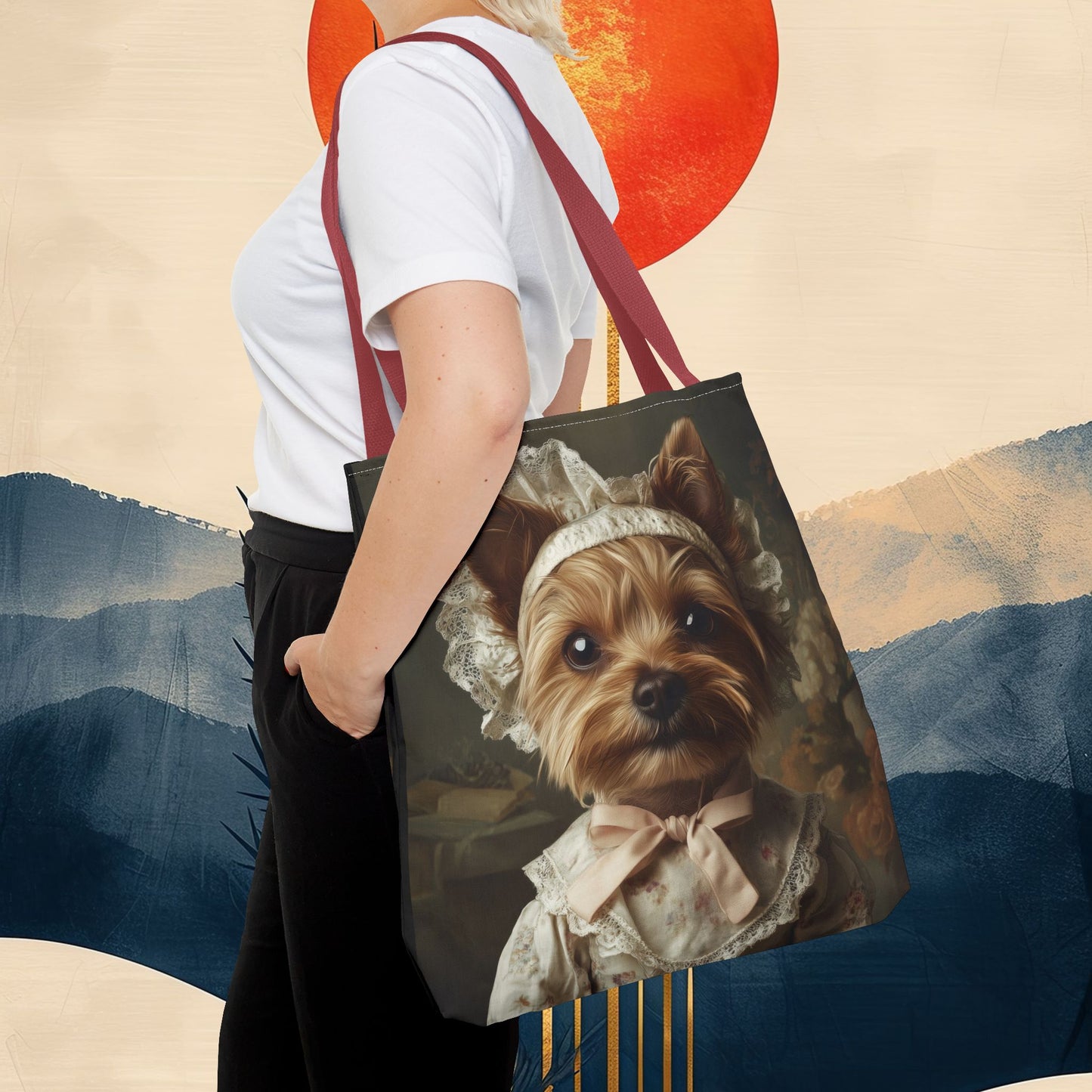 Yorkshire Terrier in Victorian Gown: "Gentle Grace" | Tote Bag (AOP) | Puppy Love Edition™