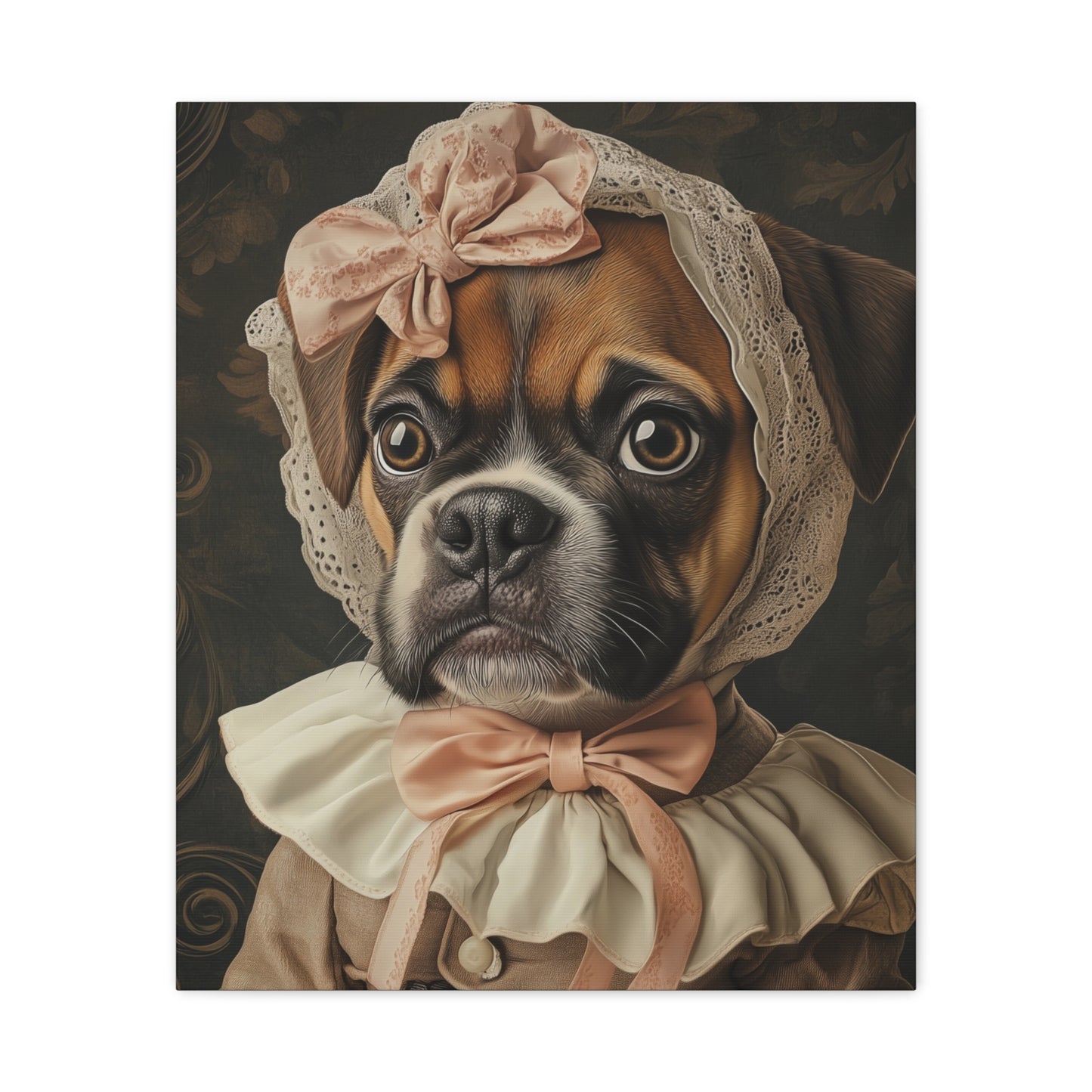 Boxer in Vintage Lace Bonnet: "Timeless Resolve" | Matte Canvas Print, Stretched, 1.25 | Puppy Love Edition™