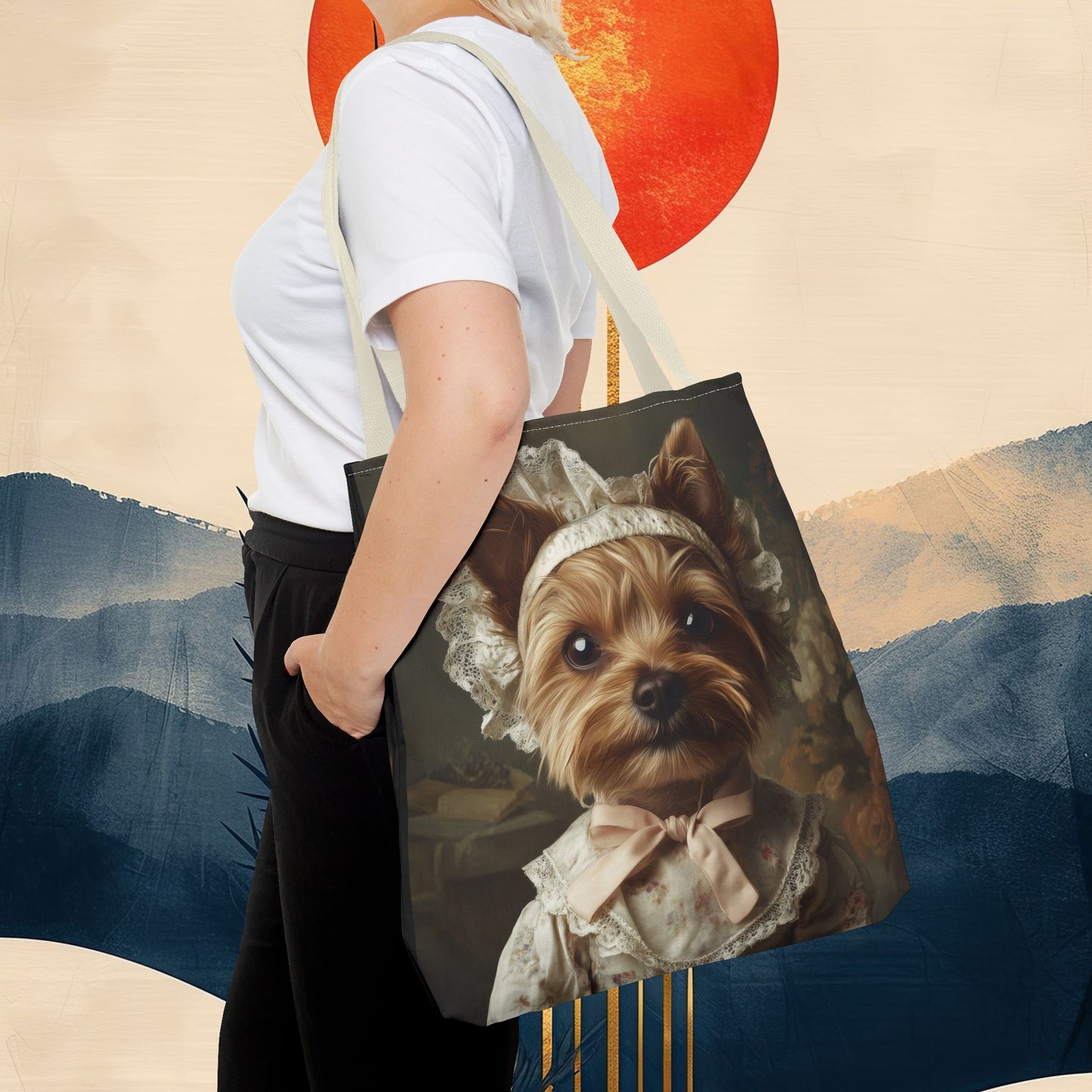 Yorkshire Terrier in Victorian Gown: "Gentle Grace" | Tote Bag (AOP) | Puppy Love Edition™