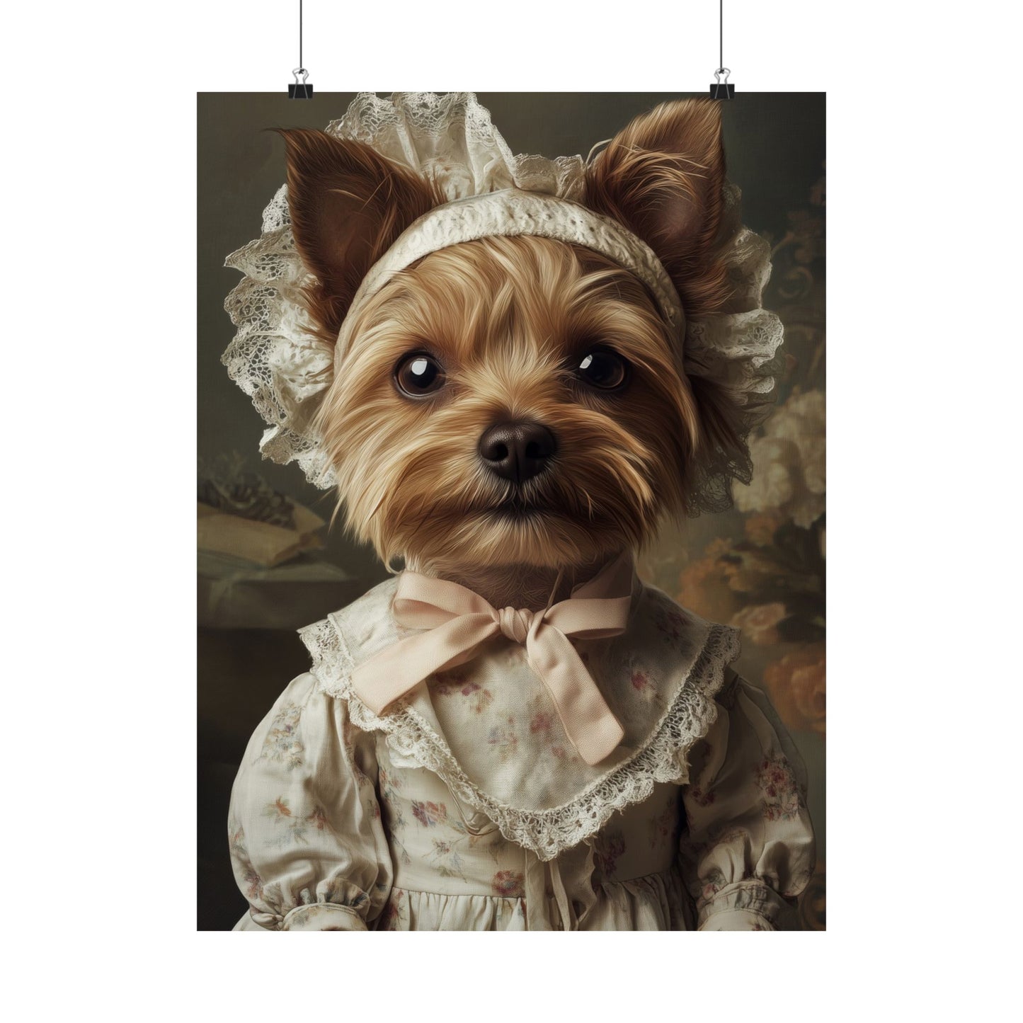 Yorkshire Terrier in Victorian Gown: "Gentle Grace" | Matte Vertical Posters | Puppy Love Edition™