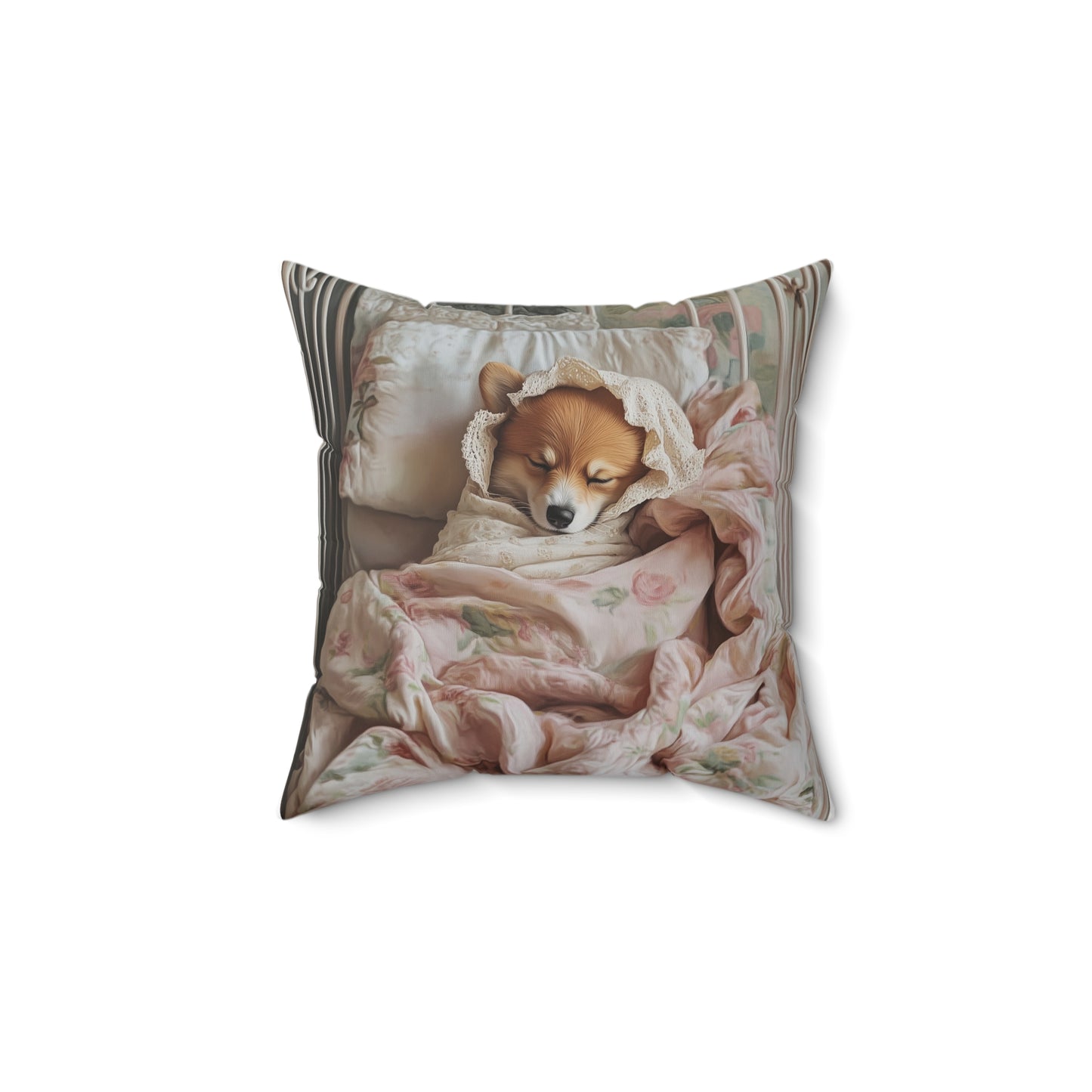 Corgi Swaddled: "Dreamy Nap" | Spun Polyester Square Pillow | Puppy Love Edition™