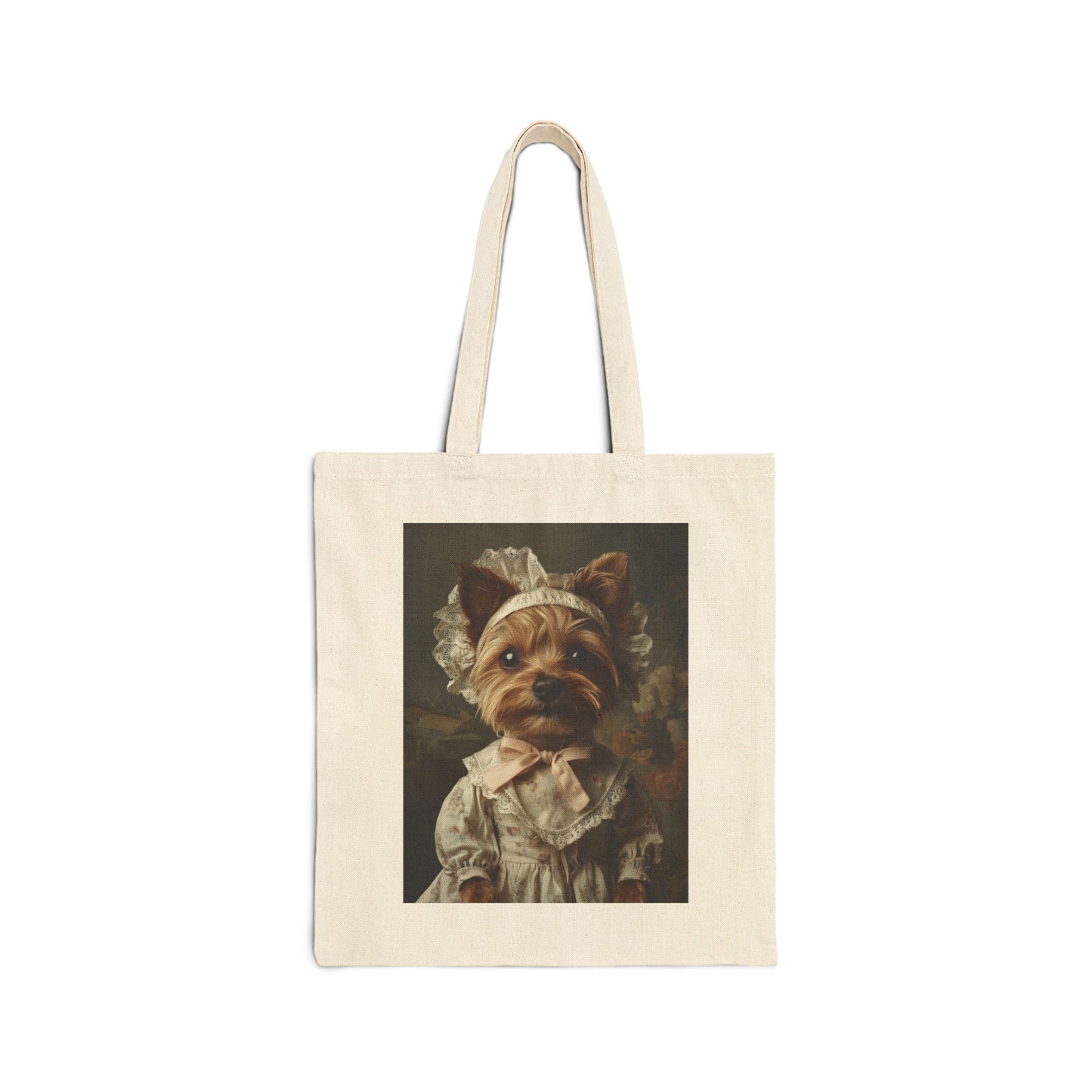 Yorkshire Terrier in Lace Bonnet: "The Cottagecore Pup" | Canvas Tote Bag | Puppy Love Edition™