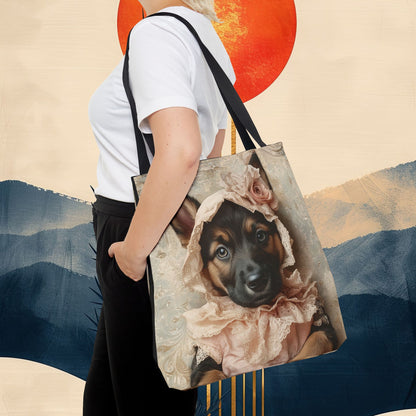 German Shepherd in Lace Bonnet: "Pastoral Guardian" | Tote Bag (AOP) | Puppy Love Edition™