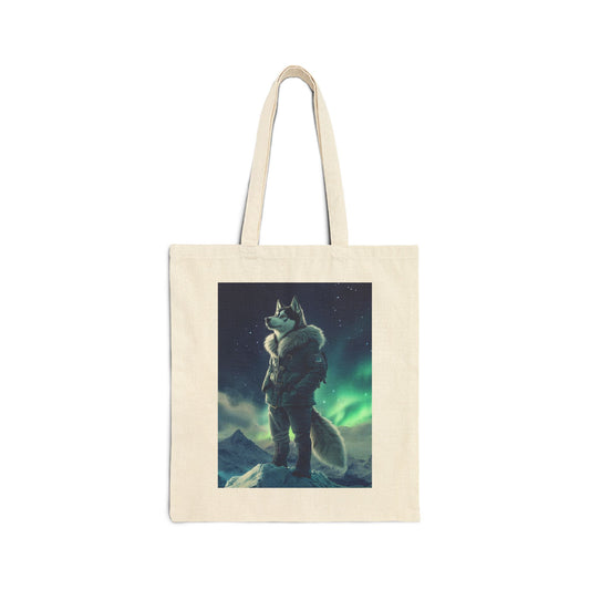 Husky under the Northern Lights: "Aurora Explorer" | Canvas Tote Bag | Pawgue Chic Edition™