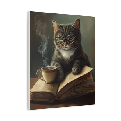 Tabby Cat with Open Book: "Scholarly Whiskers" | Matte Canvas Print, Stretched, 1.25 | Cafe Companions Edition™