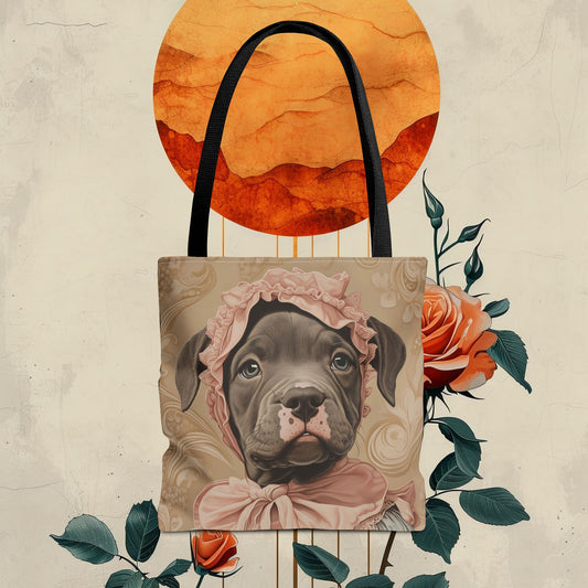 Pit Bull in Lace Bonnet: "Regal Reverie" | Tote Bag (AOP) | Puppy Love Edition™