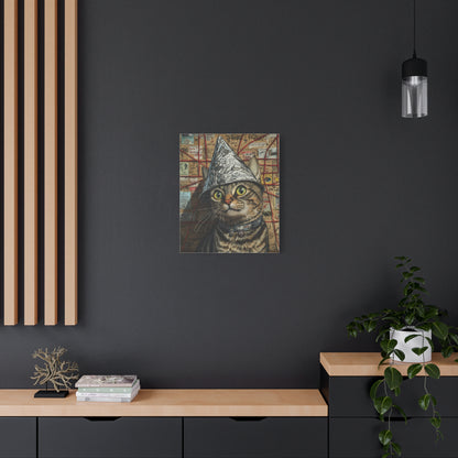 Tabby Cat in a Tinfoil Hat: "Conspiracy Cat Chronicles" | Matte Canvas Print, Stretched, 1.25 | Pawp Culture Edition™