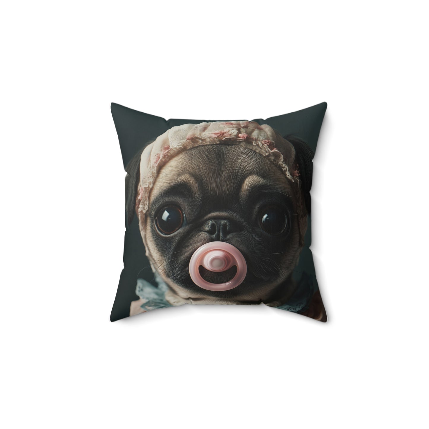 Pug in Peach and Lace: "Blushing Belle" | Spun Polyester Square Pillow | Puppy Love Edition™