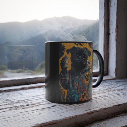 Pug with Spray Paint Can: "Graffiti Pug Revolution" | Color Morphing Coffee Mug, 11oz | City Edition™