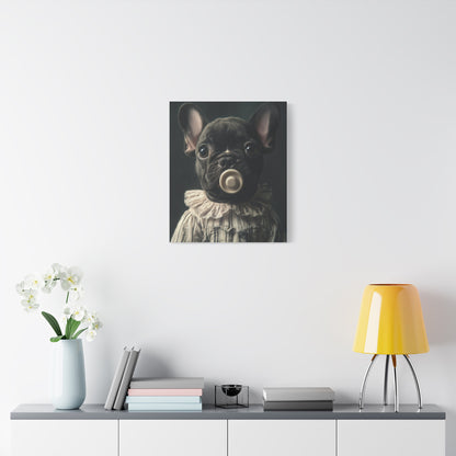 French Bulldog in Striped Baby Gown: "Vintage Cherub" | Matte Canvas Print, Stretched, 1.25 | Puppy Love Edition™