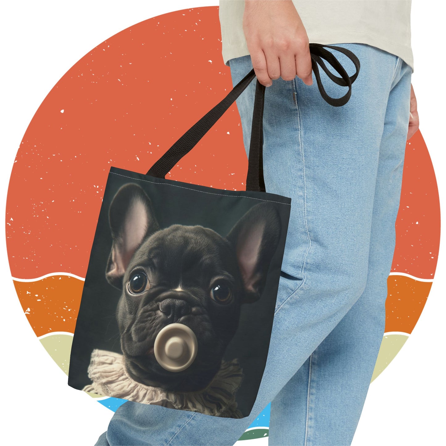 French Bulldog in Striped Baby Gown: "Vintage Cherub" | Tote Bag (AOP) | Puppy Love Edition™