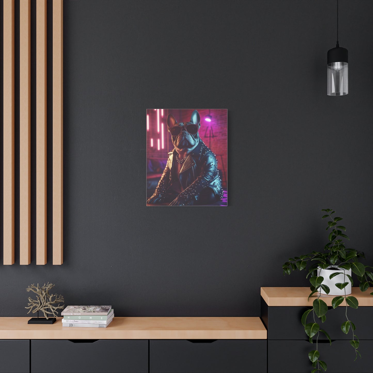 French Bulldog in Studded Leather Jacket: "Punk Pup" | Matte Canvas Print, Stretched, 1.25 | Pawgue Chic Edition™