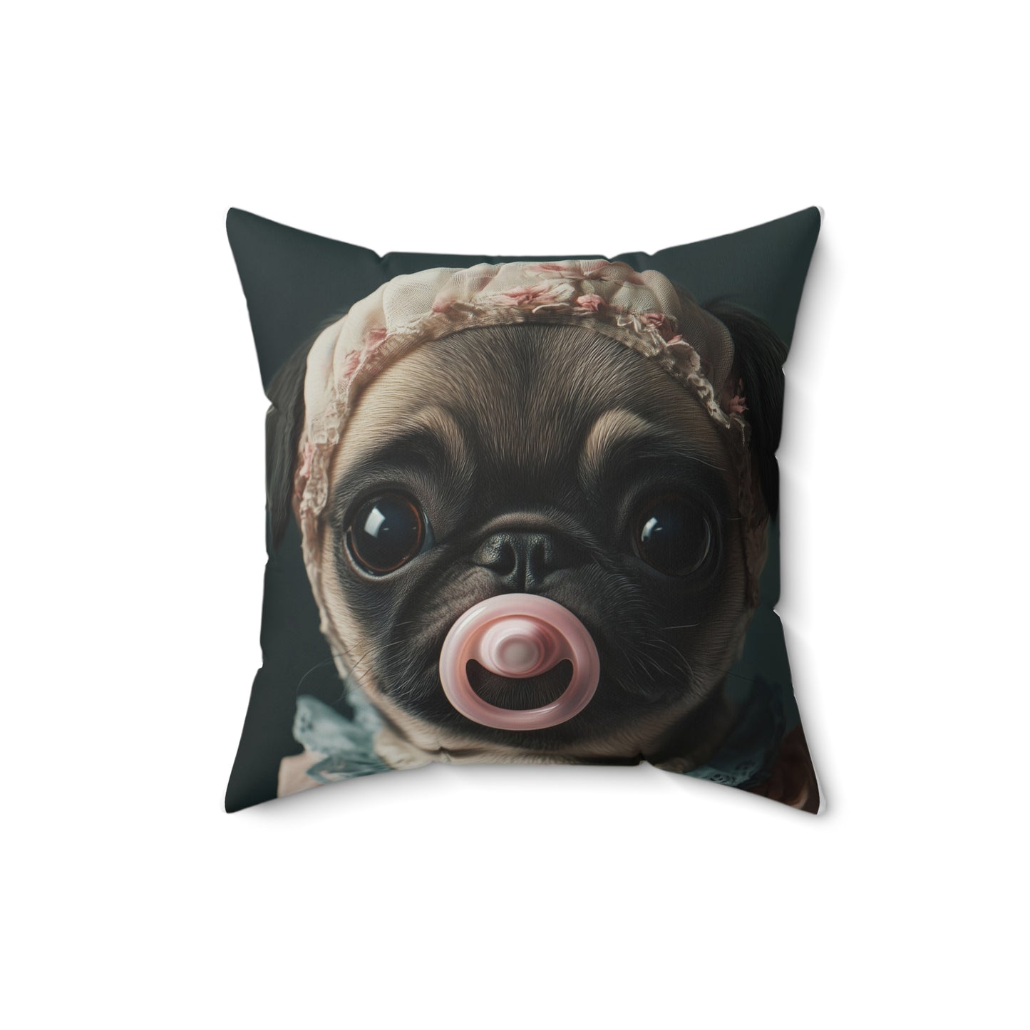 Pug in Peach and Lace: "Blushing Belle" | Spun Polyester Square Pillow | Puppy Love Edition™