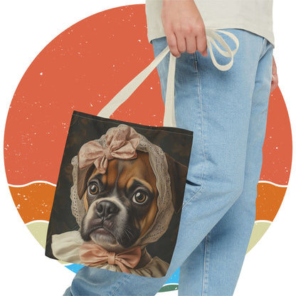 Boxer in Vintage Lace Bonnet: "Timeless Resolve" | Tote Bag (AOP) | Puppy Love Edition™