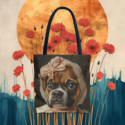 Boxer in Vintage Lace Bonnet: "Timeless Resolve" | Tote Bag (AOP) | Puppy Love Edition™