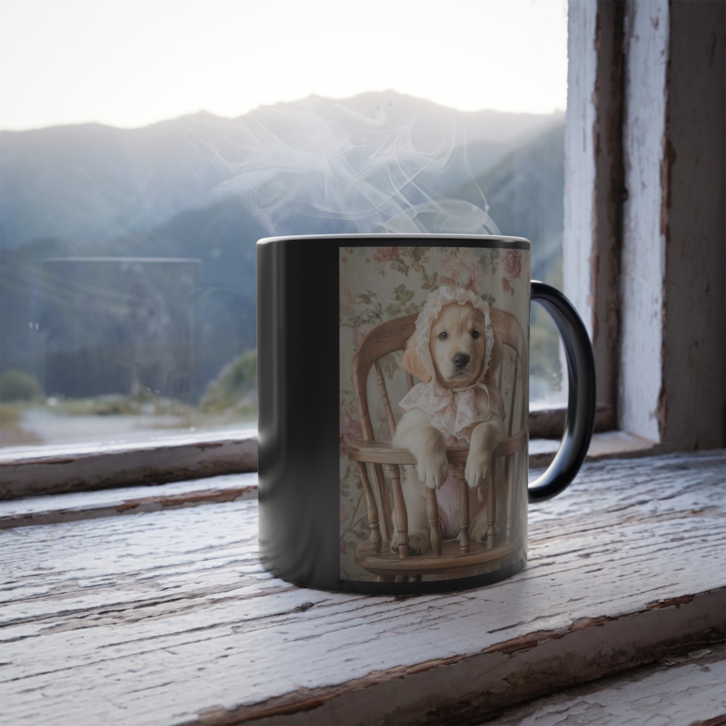 Golden Retriever in High Chair: "Victorian Pup" | Color Morphing Coffee Mug, 11oz | Puppy Love Edition™