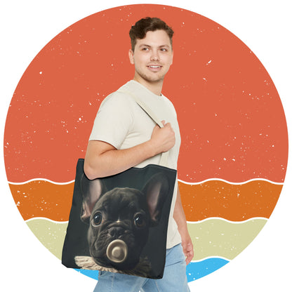 French Bulldog in Striped Baby Gown: "Vintage Cherub" | Tote Bag (AOP) | Puppy Love Edition™