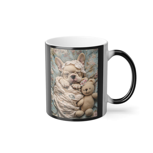 French Bulldog in Baby Bonnet: "Dreamy Slumber" | Color Morphing Coffee Mug, 11oz | Puppy Love Edition™