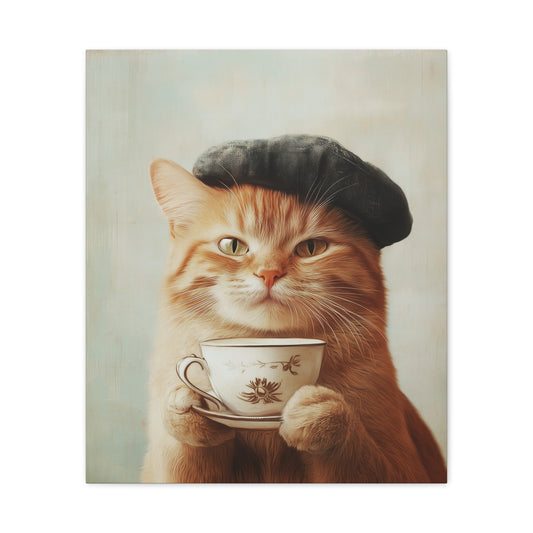 Orange Cat with Beret: "Parisian Paws" | Matte Canvas Print, Stretched, 1.25 | Cafe Companions Edition™