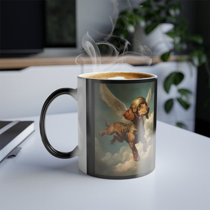 Dachshund as Hermes: "Heavenly Hound in Flight." | Color Morphing Coffee Mug, 11oz | Historical Fiction Edition™