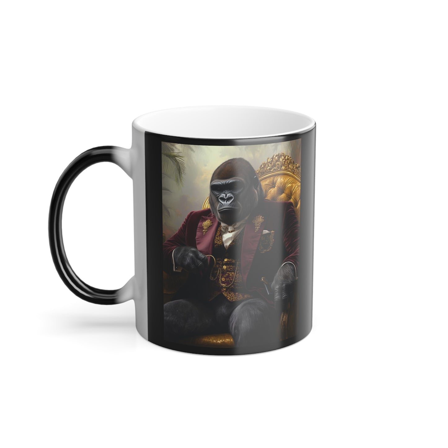 Gorilla in Velvet Suit: "The Jungle Tycoon" | Color Morphing Coffee Mug, 11oz | Pawgue Chic Edition™